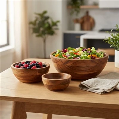 Acacia Wood Bowl ឈុត ៤
